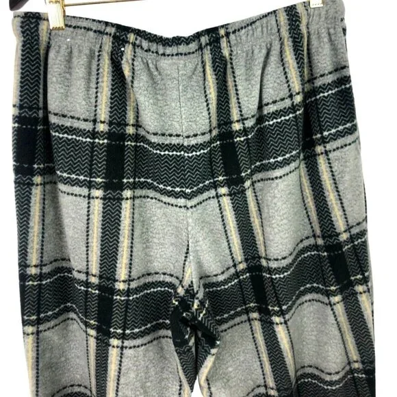 Perry Ellis Portfolio Mens Size Large Black & Gray Plaid Fleece Drawstring Pants - Picture 5 of 9